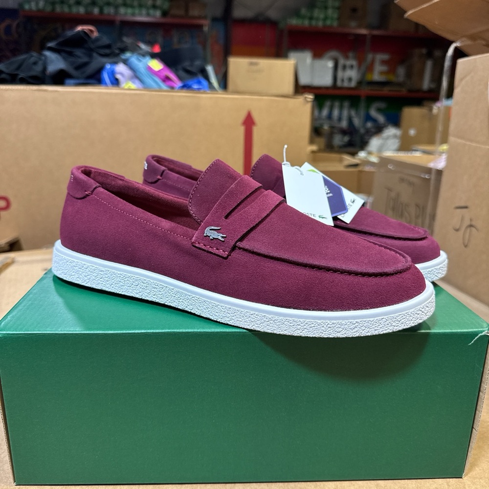 Lacoste Red Slip-On Loafers with White Sole